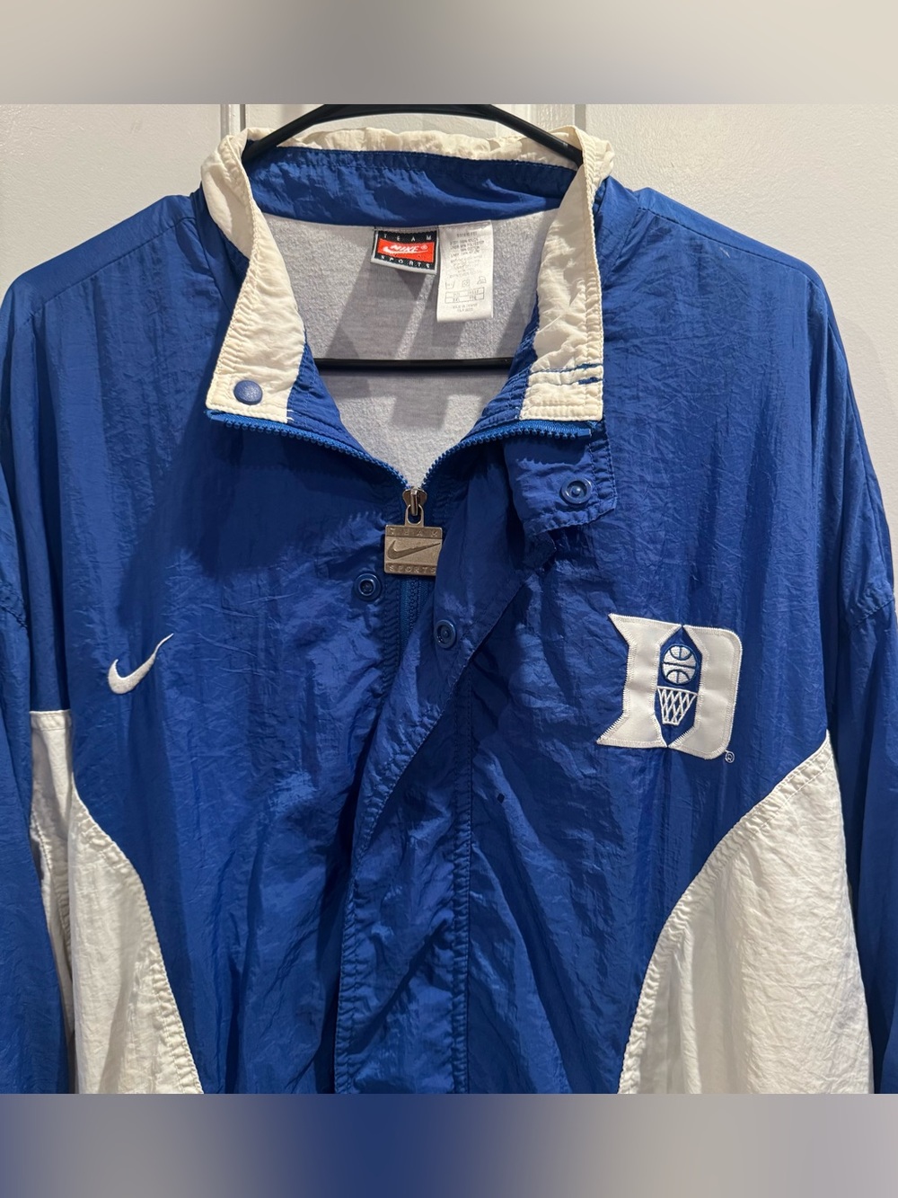 Duke Blue Devil 90’s Vtg Nike Team Sports Fullzip WarmUp Jacket Royal Blue/White